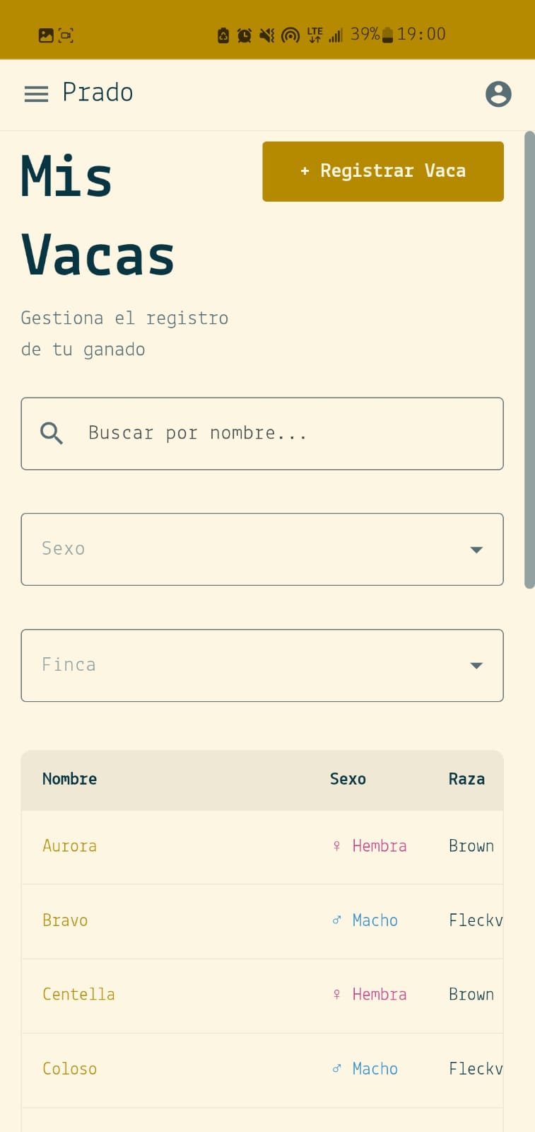 Lista del hato en GenGanadero