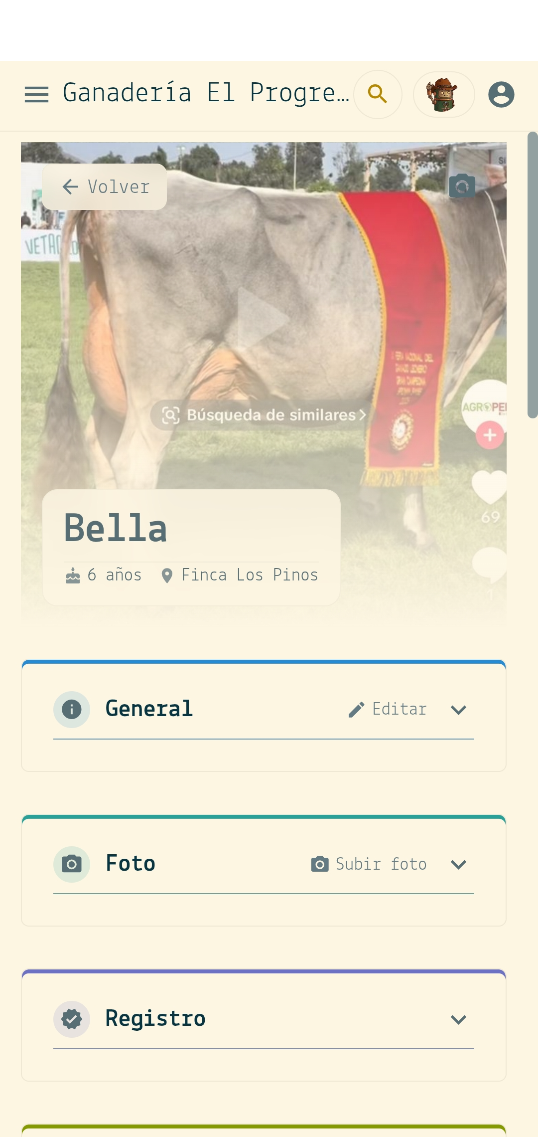 Perfil del animal en GenGanadero